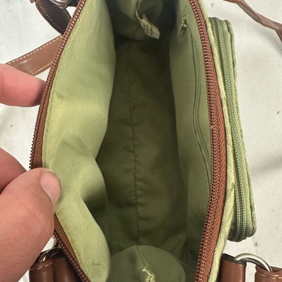 Rosetti Vintage Style Green Brown Shoulder Bag Geometric Pattern & Metal Accent - Picture 11 of 14